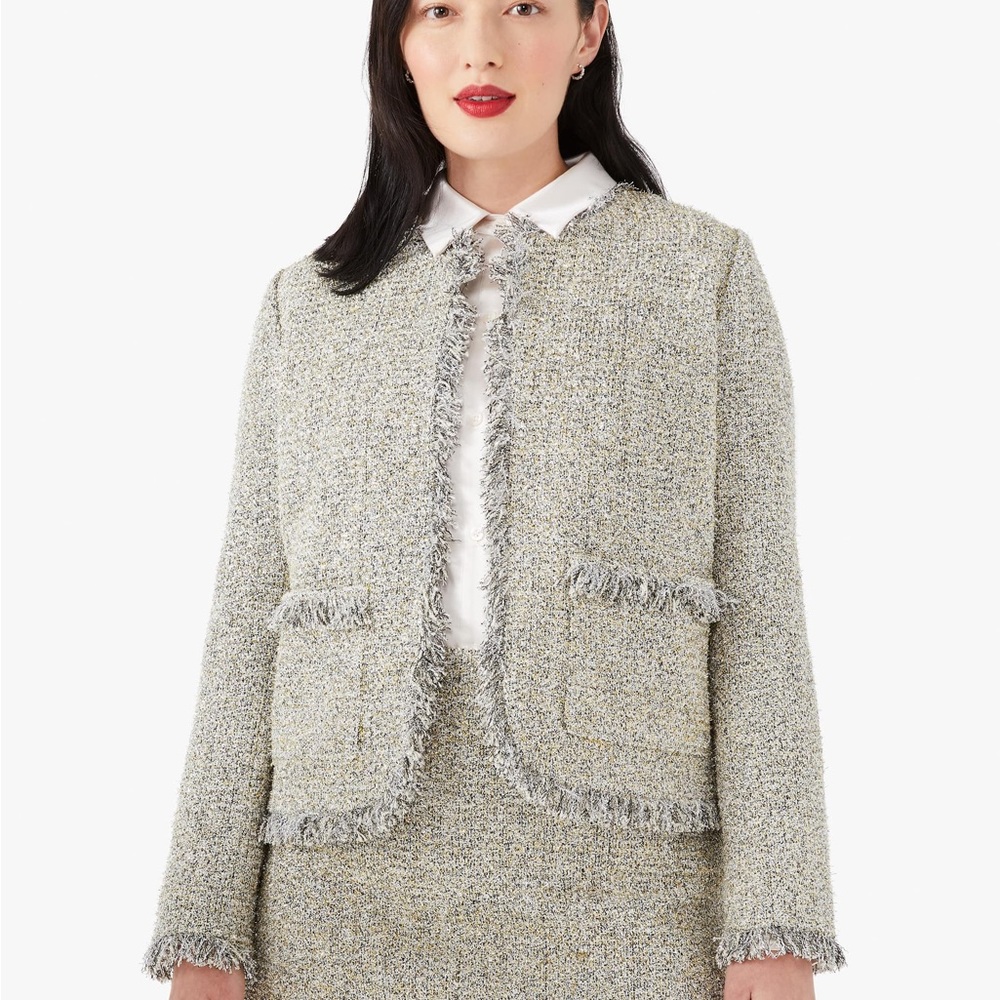Kate Spade New York Women's Silver Metallic Tweed Jacket 2 NWT